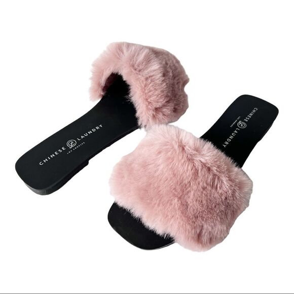 Chinese Laundry Madonna Pink Faux Fur Slide Sandal Size 7 - Picture 2 of 6
